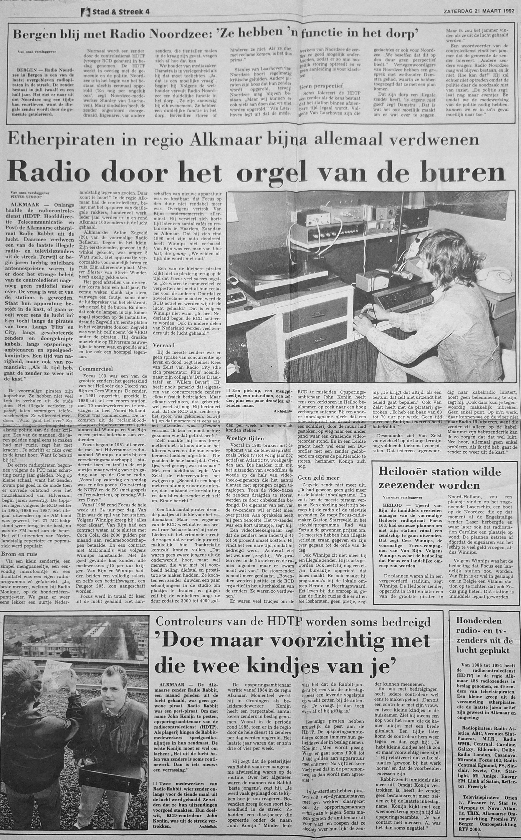 Pagina Stad & Streek, Noordhollands Dagblad,  21 maart 1992
